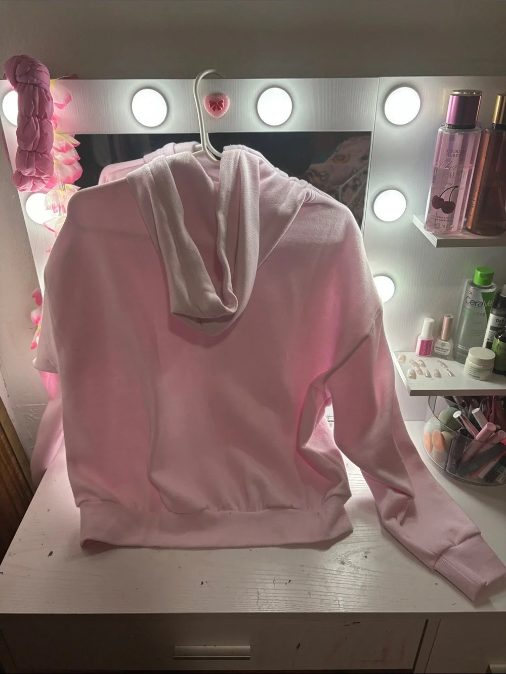 PINK Victoria's Secret Light Pink Half-Zip Hooded Sweatshirt